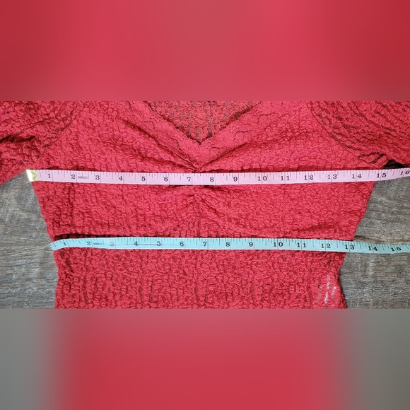 Silence + Noise Urban Outfitters Y2K Sheer Cropp Long Sleeve Top Womens S Red La - Picture 8 of 11
